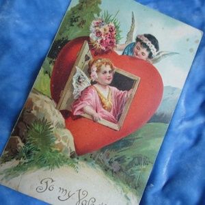 Victorian early 20th century Valentine card postcard love token cherubs angels